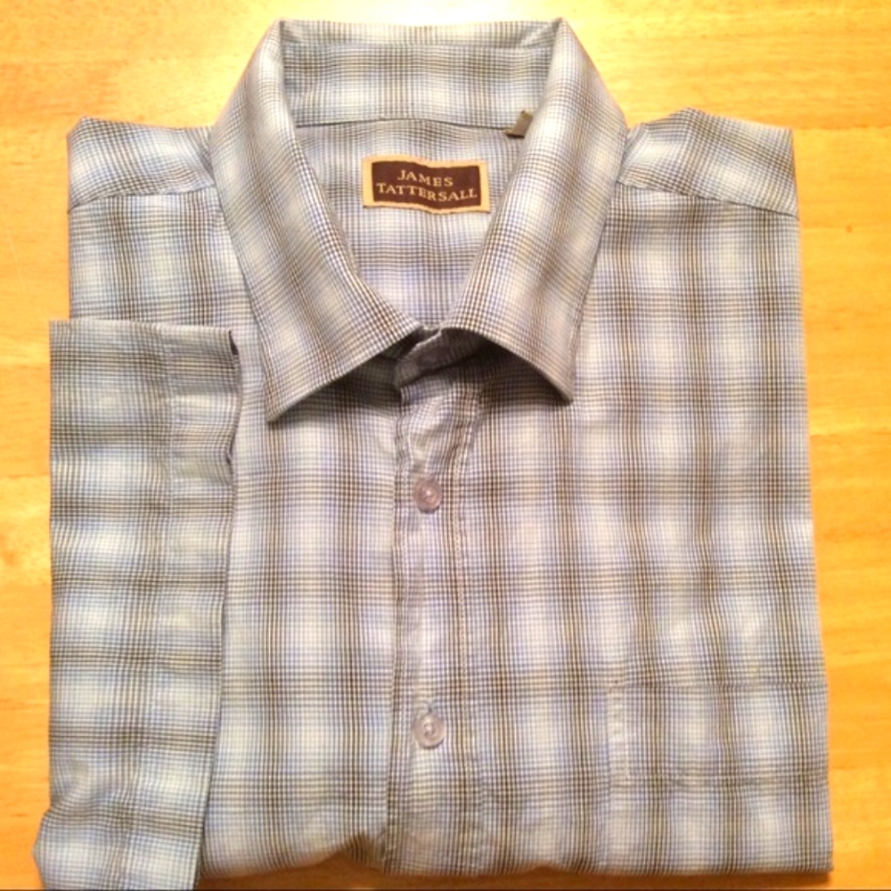 James Tattersall Blue & Black Check Men's Casual Short Sleeve Shirt 17.5"